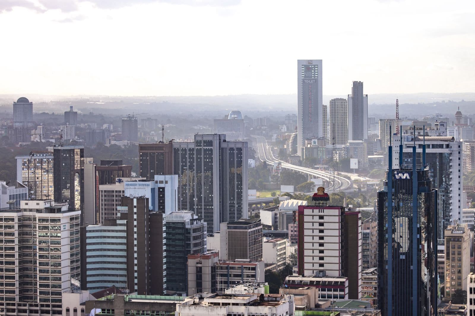 Aerial view of Nairobi's financial district skyline, the heart of Kenya's government securities market