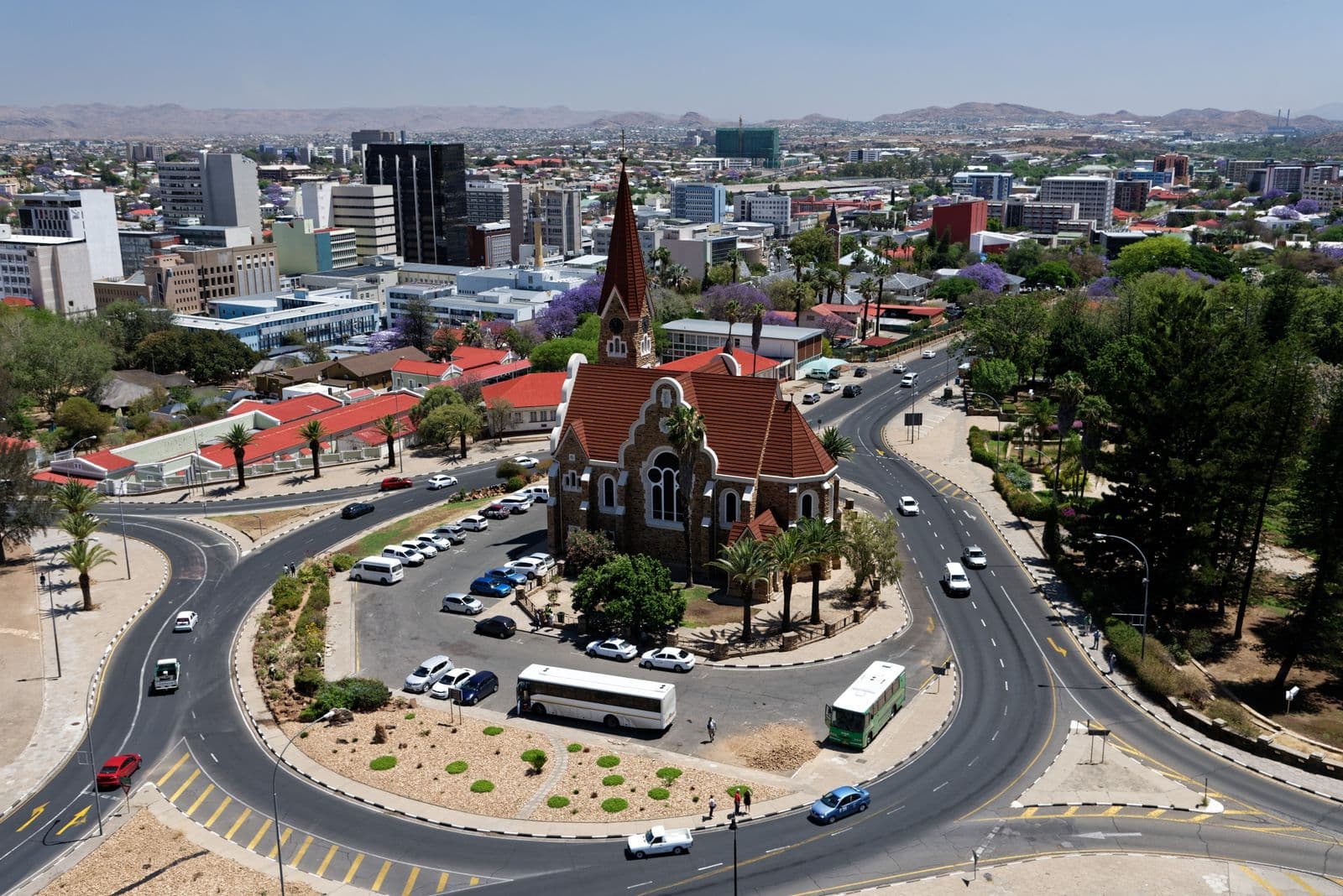 Aerial view of Windhoek, Namibia, with Christ Church in the centre