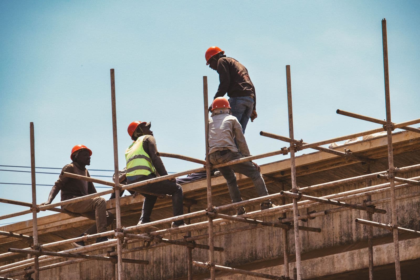 Construction workers building a low-rise rental housing block in Nairobi, Kenya