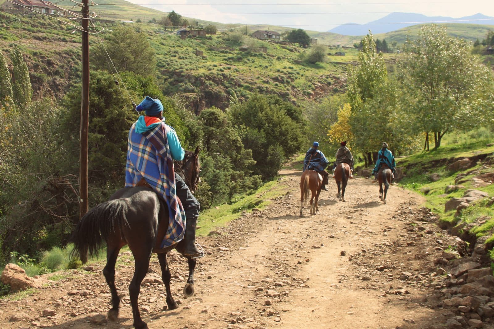 Horse riders on a mountain trail in Semonkong, Maseru district, Lesotho
