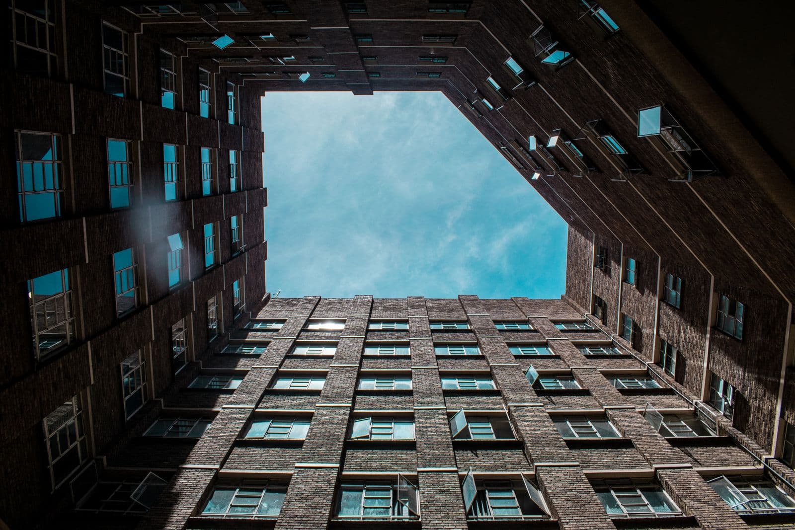 Looking up at a high-rise building in Masvingo, Zimbabwe