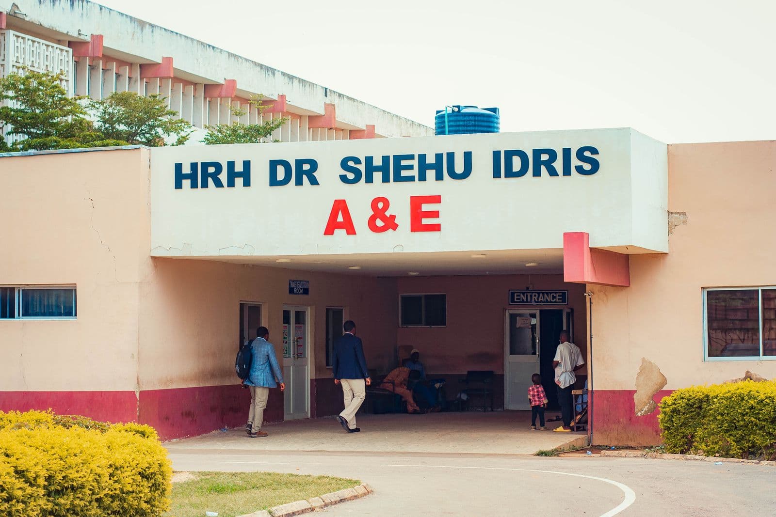 Visitors arriving at a hospital accident and emergency entrance in Nigeria